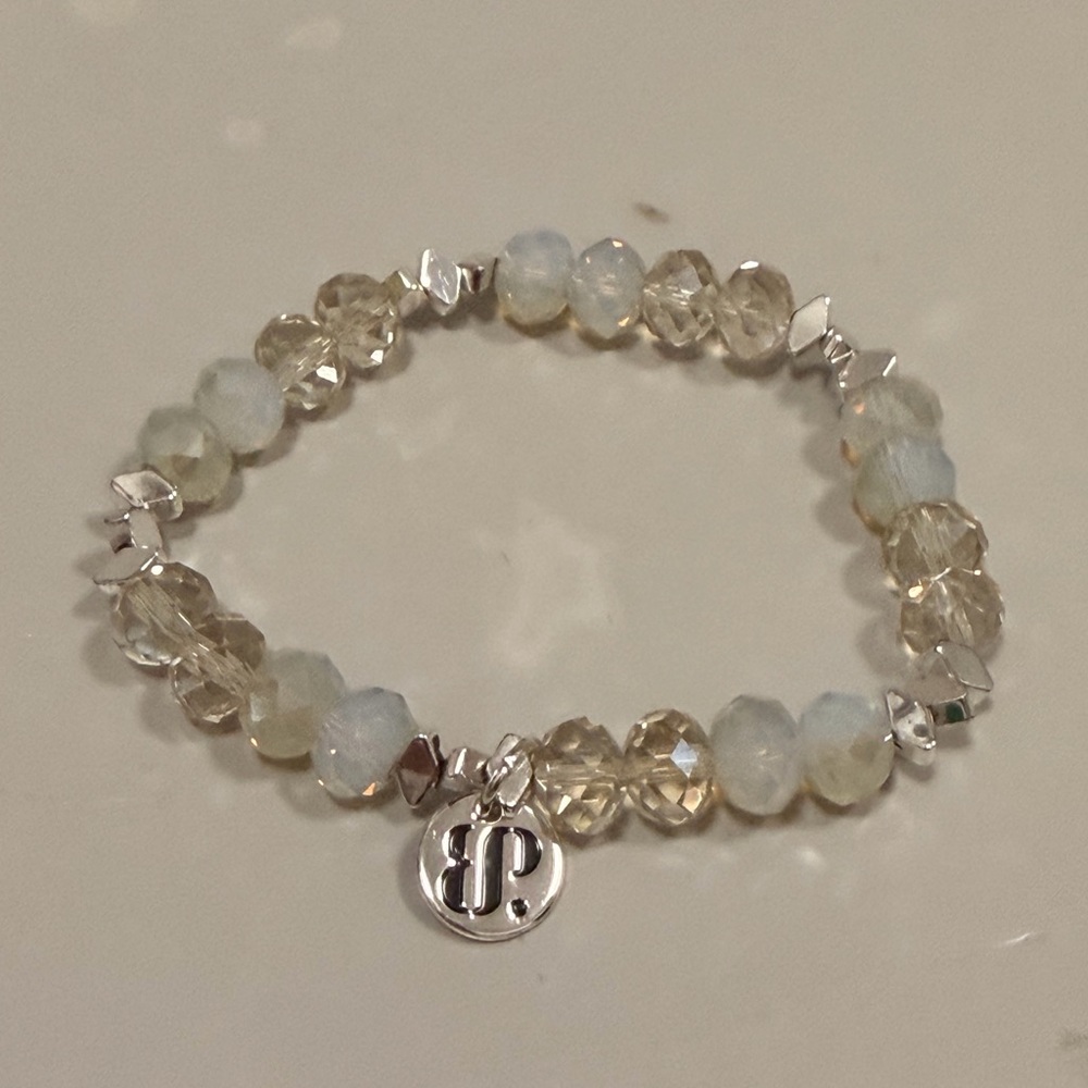 BOMB PARTY!! Silver-Tone Beaded & Chain Bracelet Stack with Champagne Beads - Picture 8 of 10